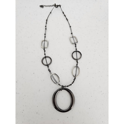 Vintage 1990s Silver Tone Hoop Chain Pendant Necklace