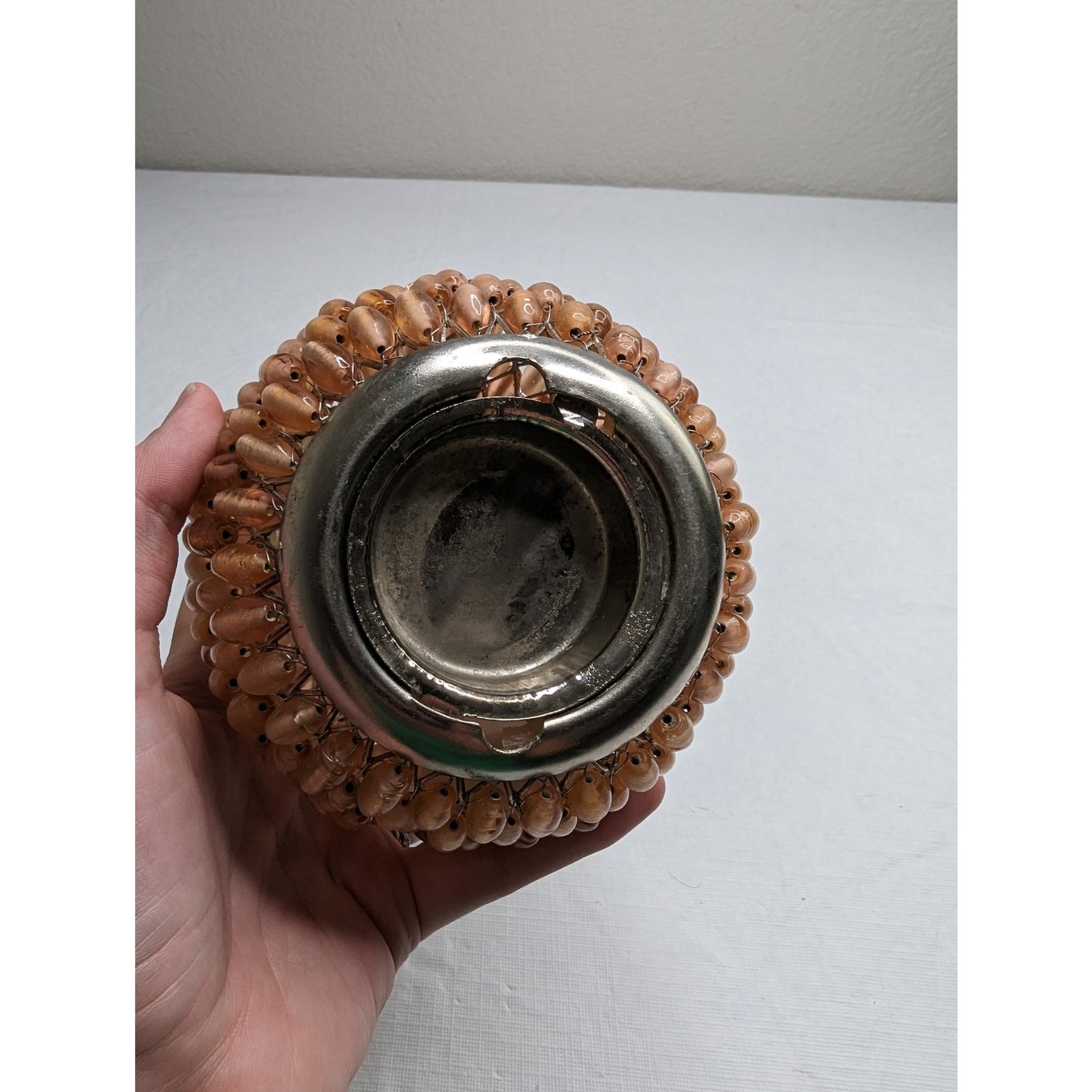 Vintage Mid Century Glass Beaded Tealight Candle Holder Pear Fruit