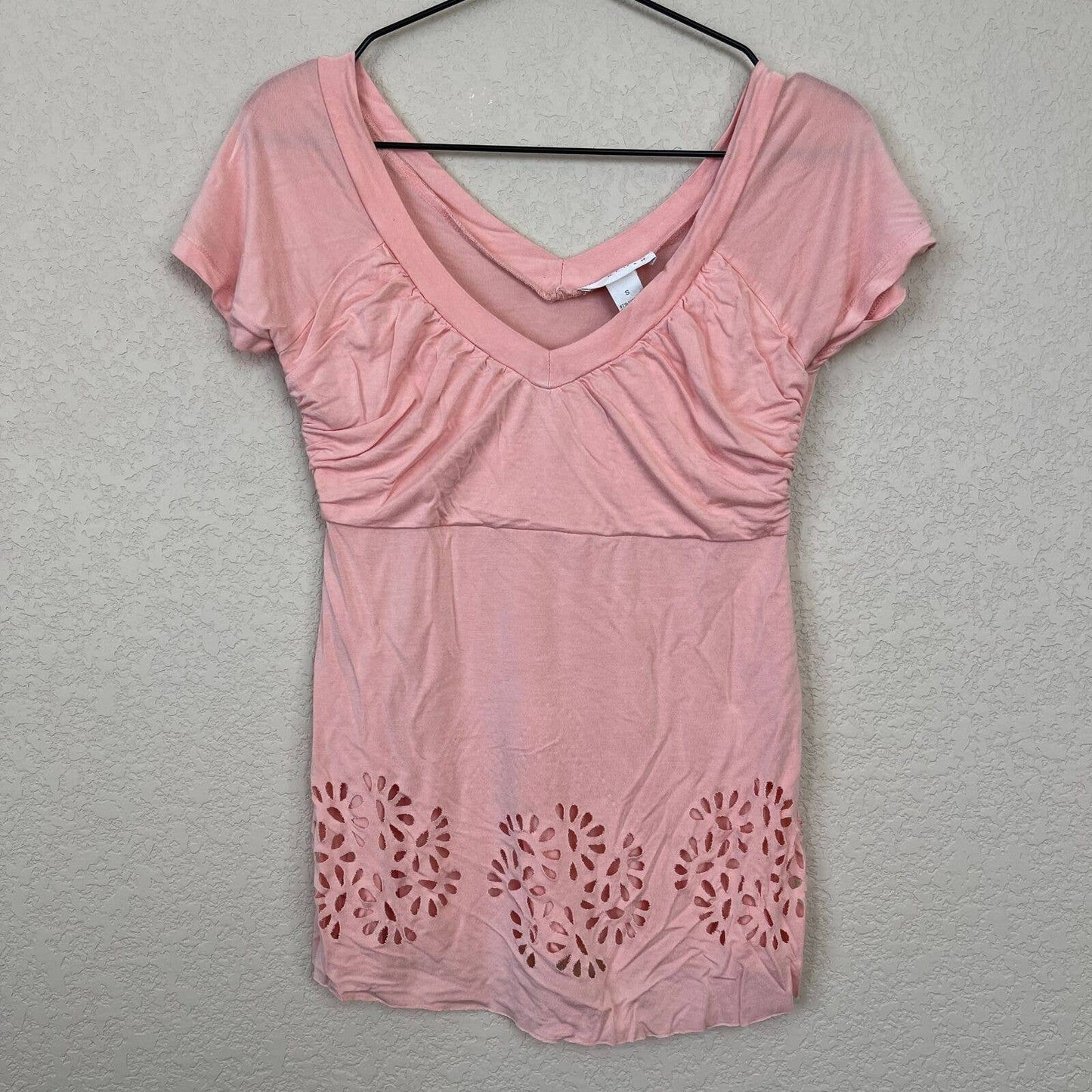 Kenar Womens Sz S V Neck Pink Peach Short Sleeve Blouse