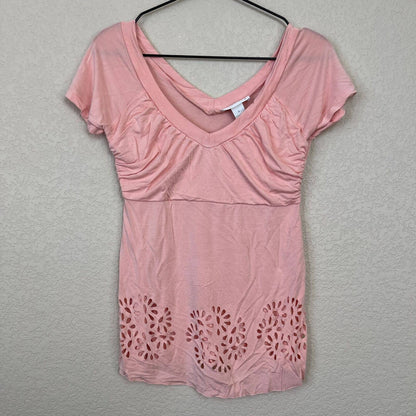 Kenar Womens Sz S V Neck Pink Peach Short Sleeve Blouse