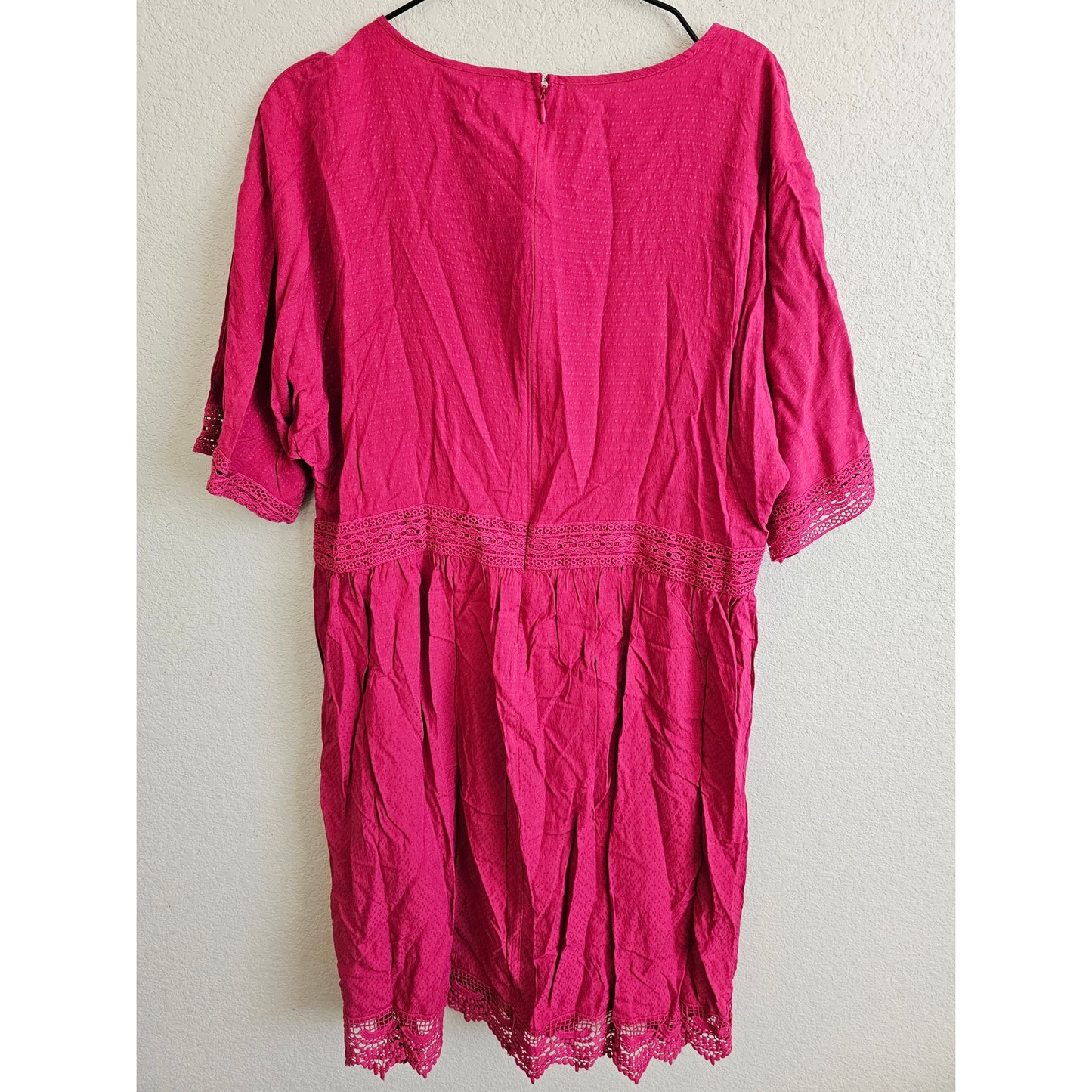 Ella Moon XL Knee Length Short Sleeve Tunic Style Embroidered Dress Dark Pink