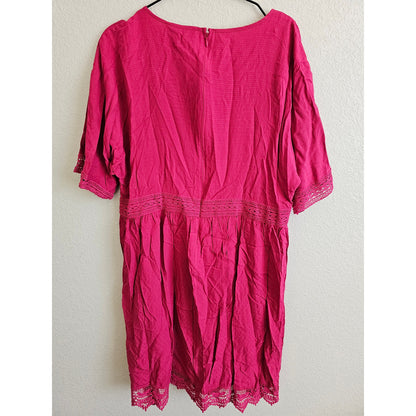 Ella Moon XL Knee Length Short Sleeve Tunic Style Embroidered Dress Dark Pink