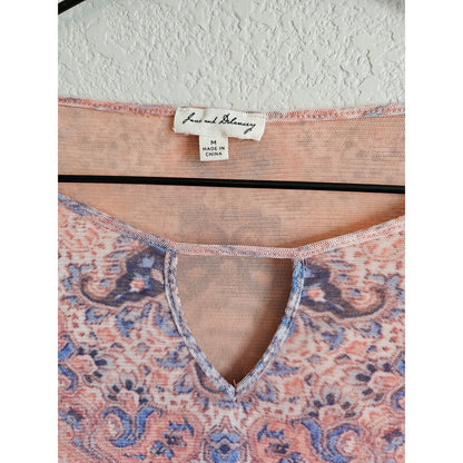 Jane and Delancey Womens Sz M 3/4 Sleeve Bell Sleeve Blouse Peach and Blue