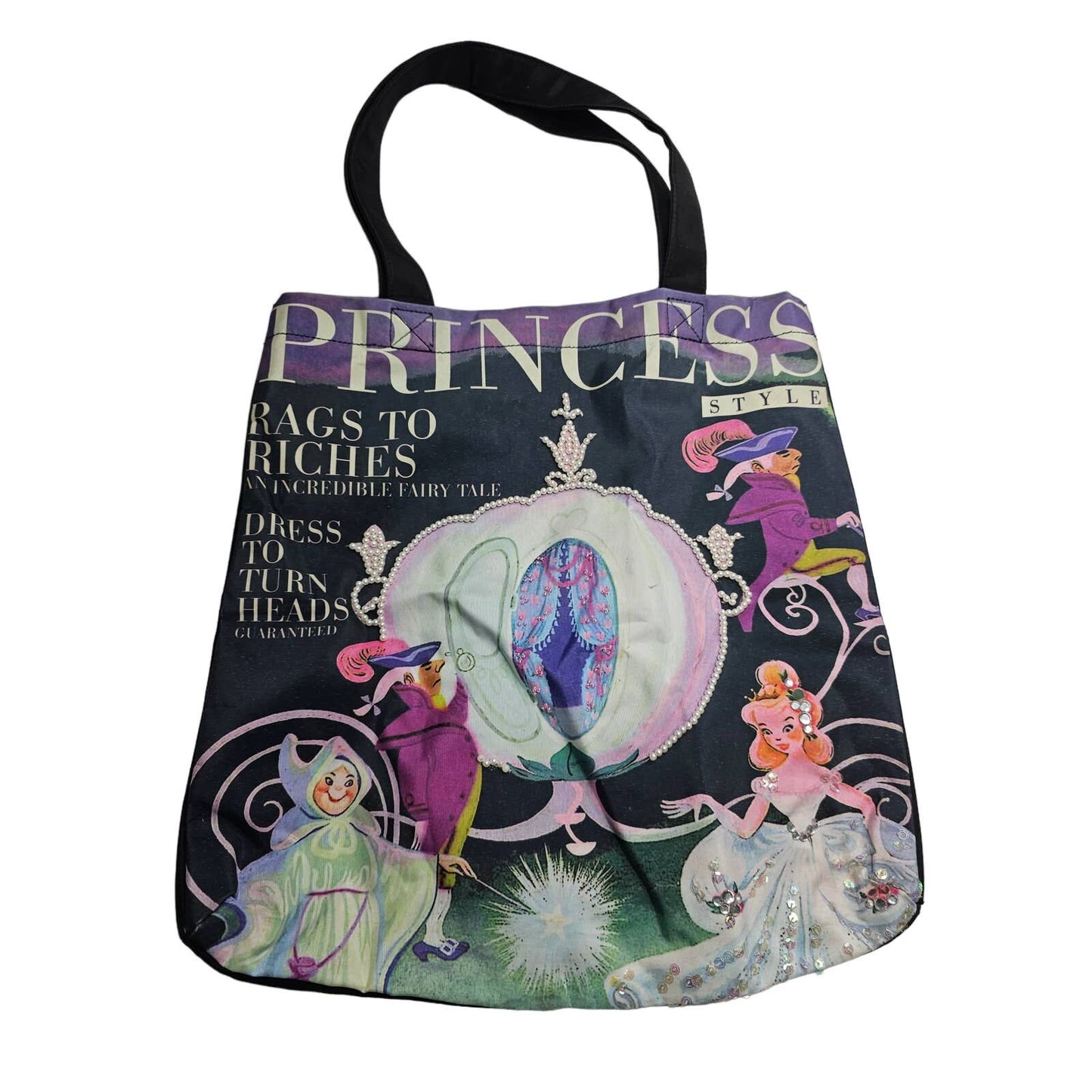 Vintage Y2K Disney Store Princess Embellished Tote Bag Cinderella Carriage