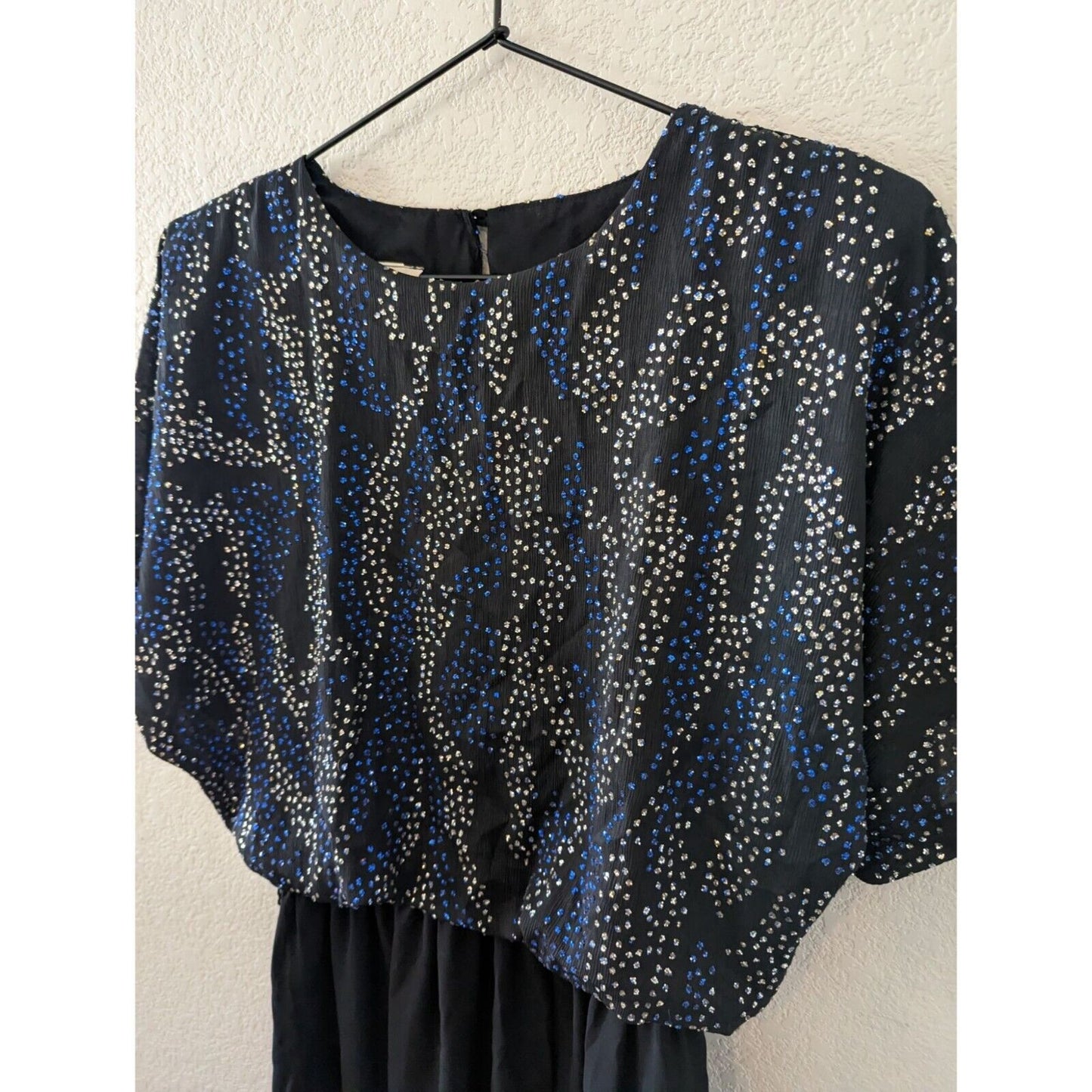 Vintage Pellini after 5 by Von Bramlett Sz 6 Midi Dress Formal Black Rhinestones