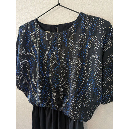 Vintage Pellini after 5 by Von Bramlett Sz 6 Midi Dress Formal Black Rhinestones