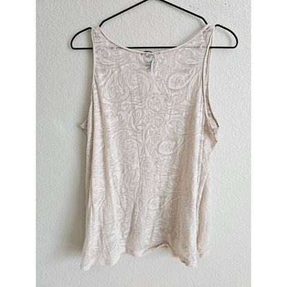 H&M Womens Sz L Tank Top Cream Semi Sheer Paisley Pattern