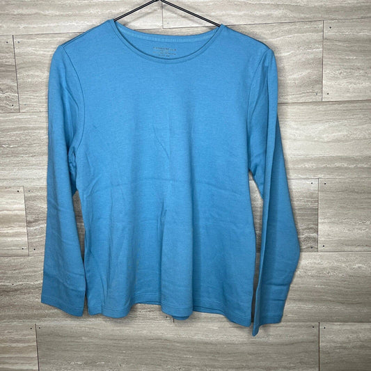 Charter Club Womens Sz Petite PM Long Sleeve T Shirt Blue Crewneck