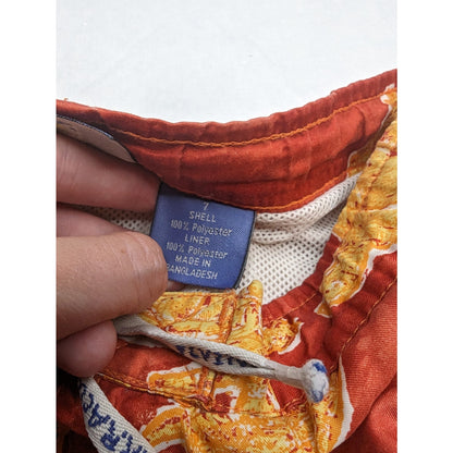 Flying Barracuda Boys Sz 7 Lined Swim Trunks Swimsuit Orange Turtle Print