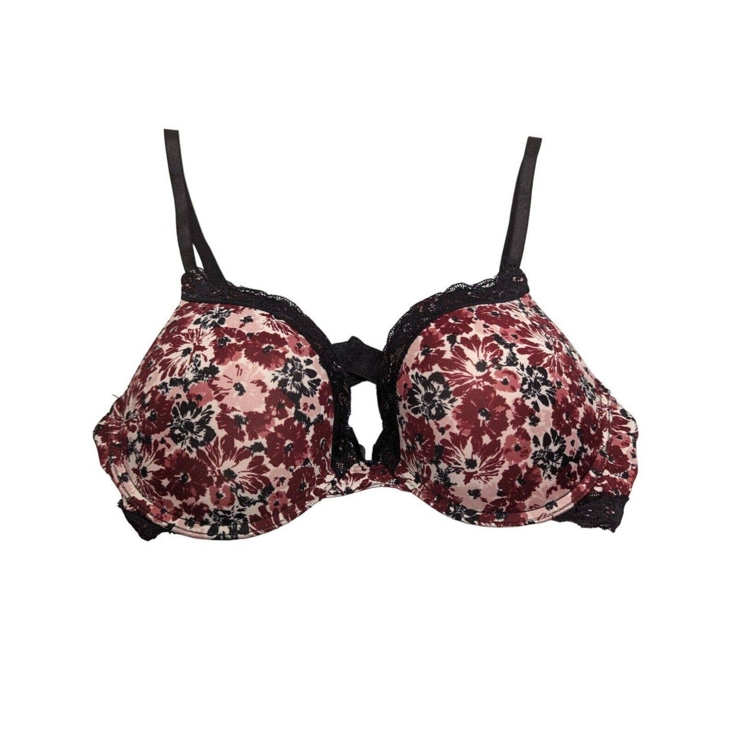 Marilyn Monroe Mujer Sz 36D Sujetador Push Up Acolchado Darkk Rojo Floral