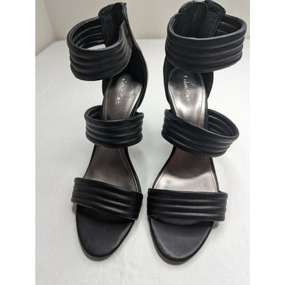 Calvin Klein Womens Sz 10 ALDA Black Leather Ankle Strap High Heels