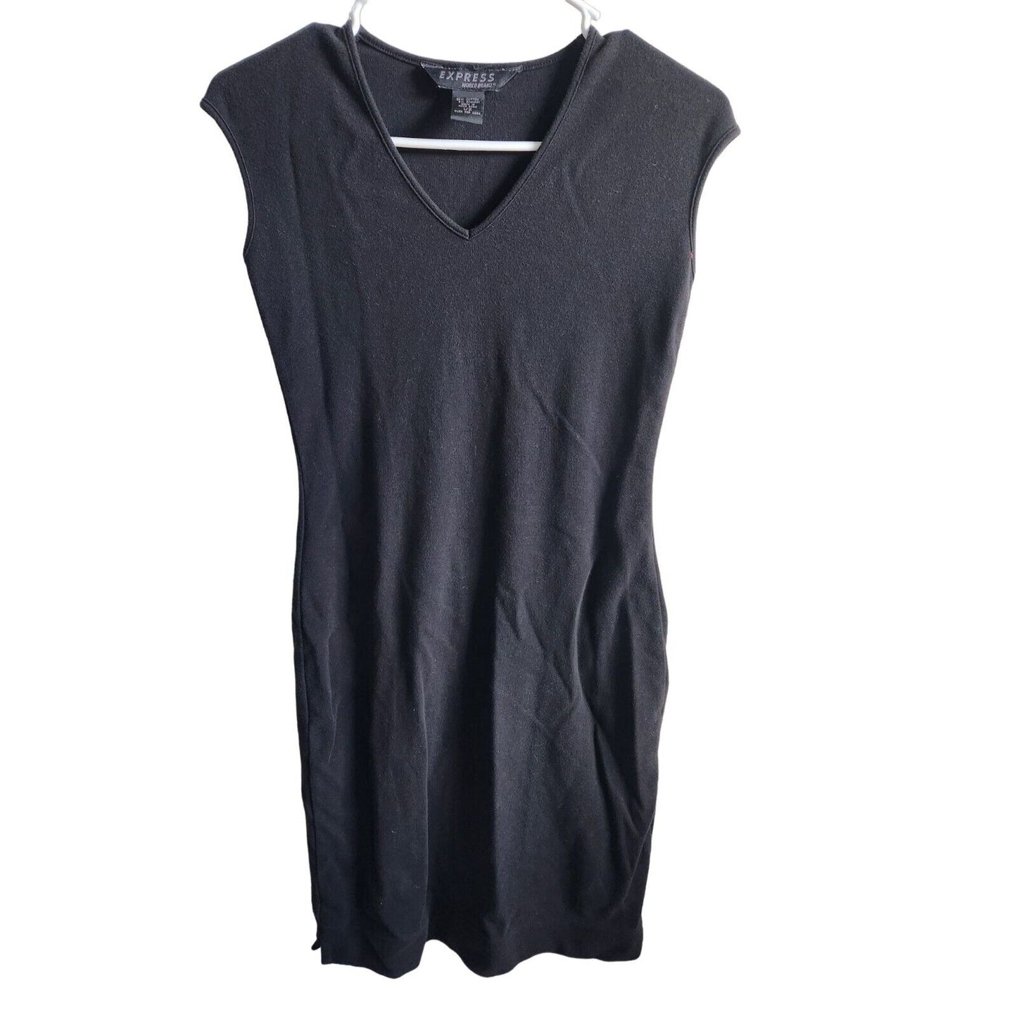 Vintage 1990s Express Womens Sz 2 Knee Length Cotton Shirt Dress Solid Black