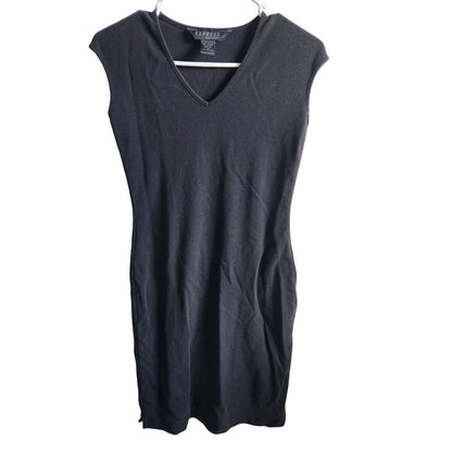 Vintage 1990s Express Womens Sz 2 Knee Length Cotton Shirt Dress Solid Black