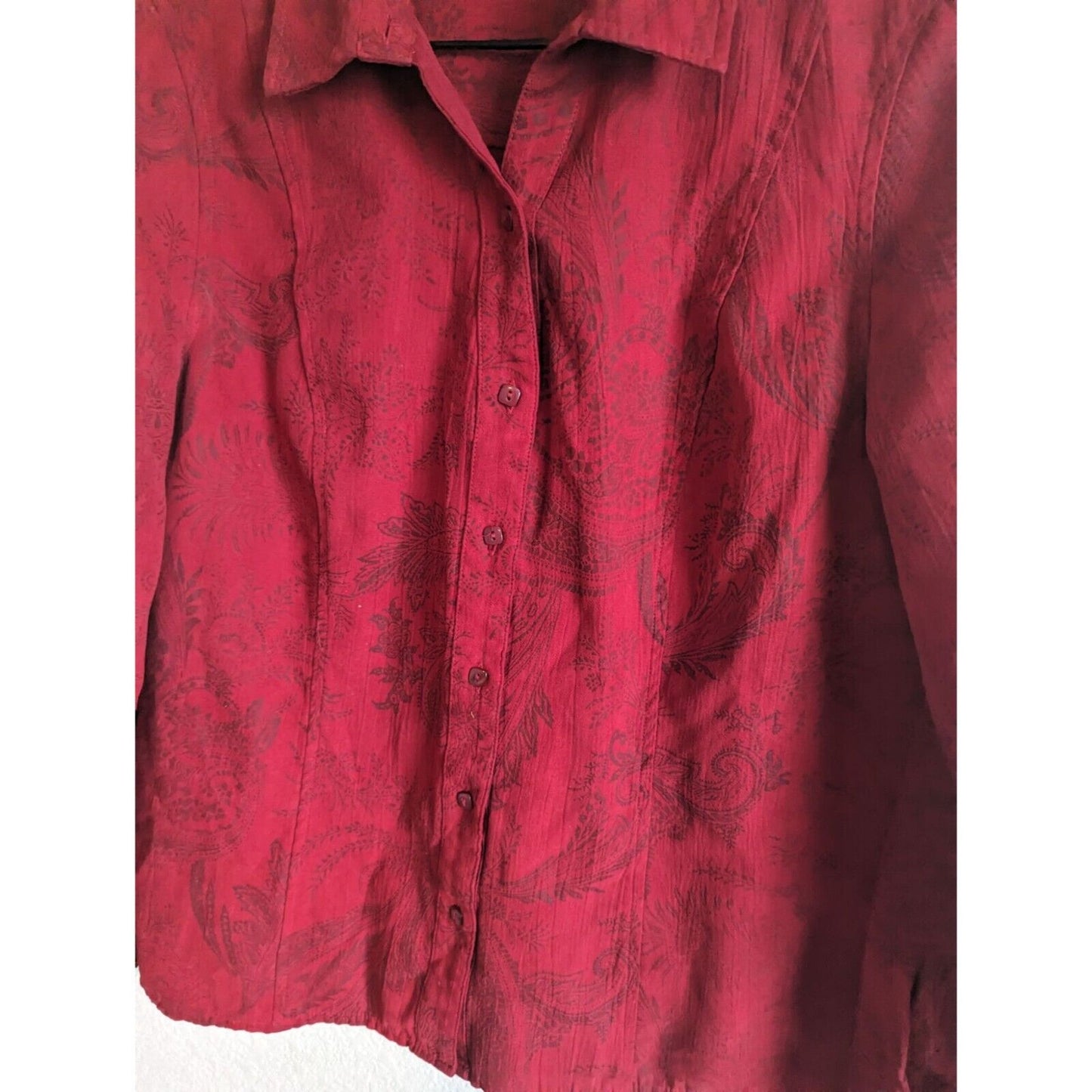 Tantrums Womens Sz M Long Sleeve Button Up Blouse Red Floral Vintage