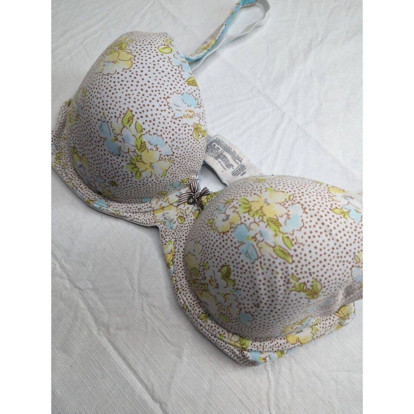 Body by Victoria Sz 36D Lined Demi Bra Pink Yellow Floral Victorias Secret