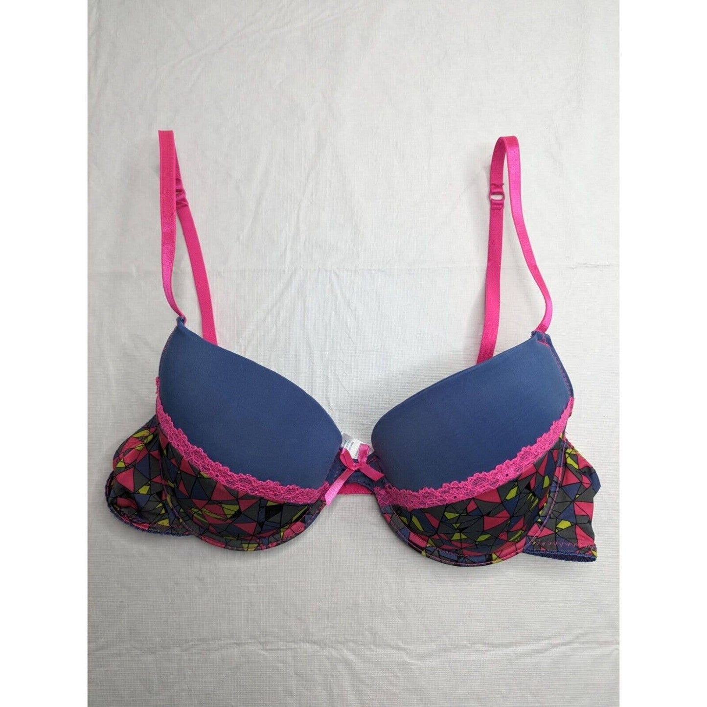 Vintage Y2K Just Be Womens Sz 36C T Shirt Bra Blue Geometric Print