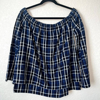 Cloth & Stone Womens Sz M 100% Cotton Long Sleeve Plaid Shirt Blue Black