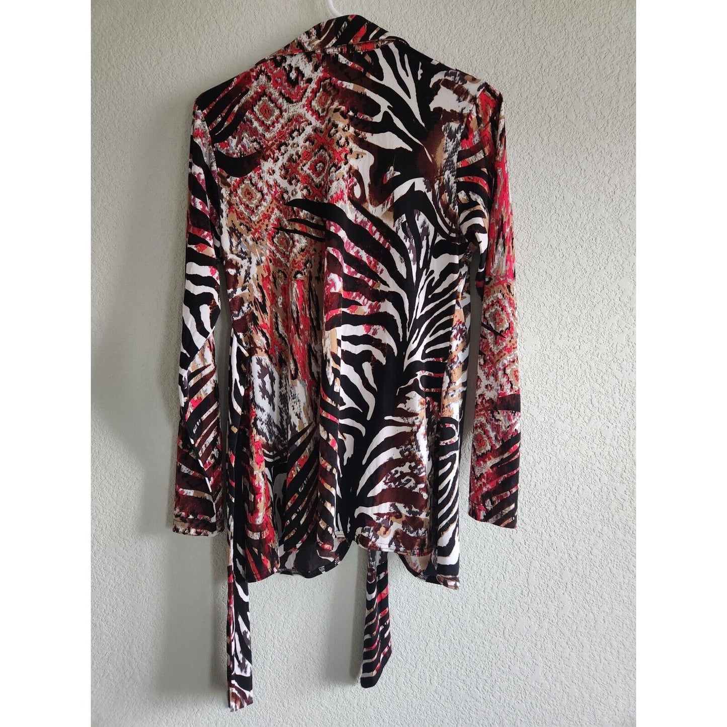 Vintage Y2K Mishca Womens Sz L Wrap Blouse Zebra Animal Print