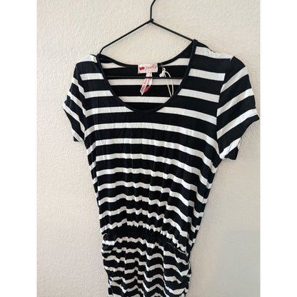 Poof Womens Sz L Maxi Shirt Dress Black and White Striped NEW