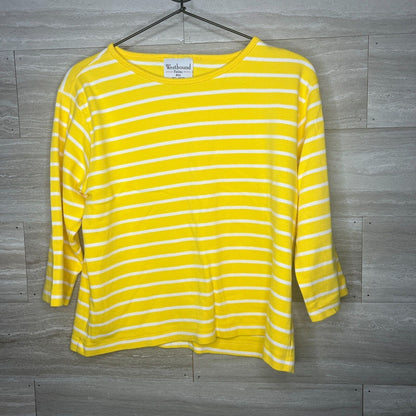 Yarnworks Womens Sz S Short Sleeve Cotton Blend Sweater Yellow Cableknit