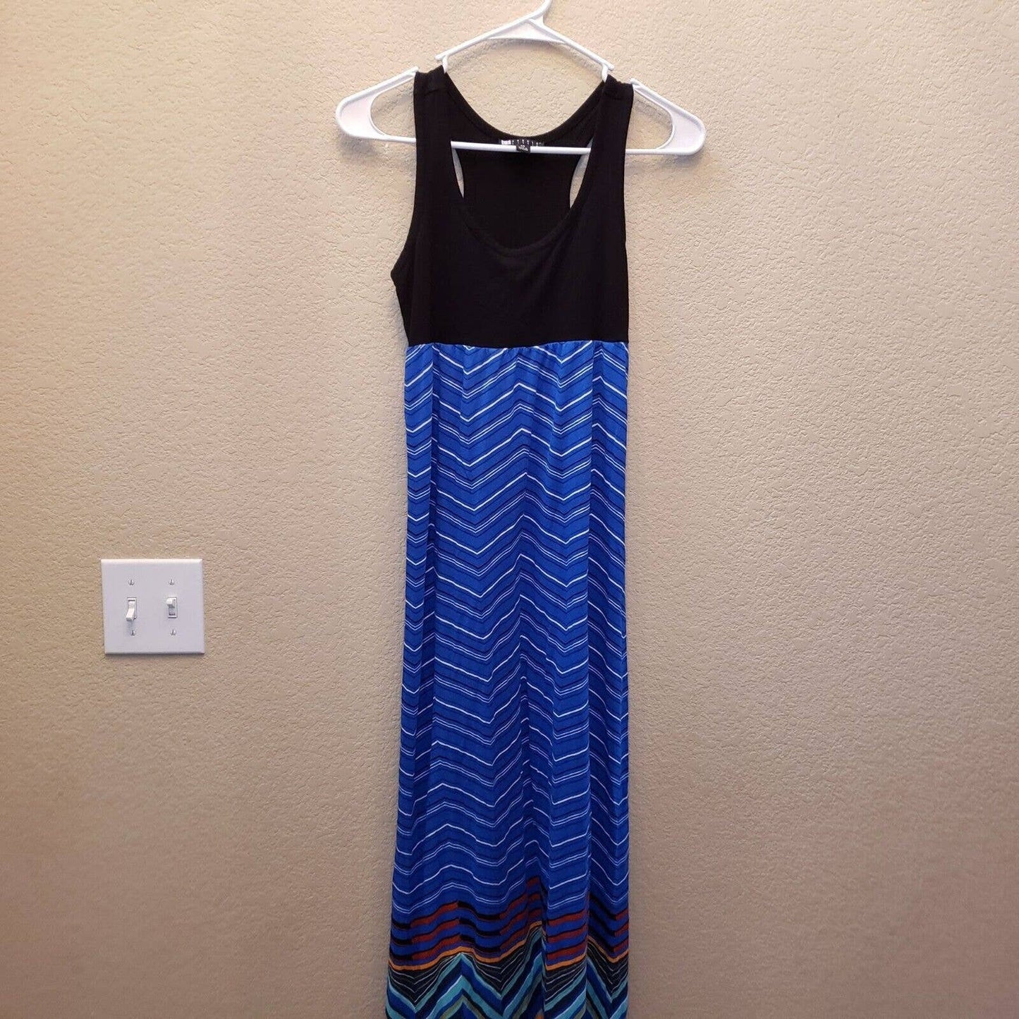 Carole Little Womens Sz XS Racerback Maxi Dress Black Blue Striped