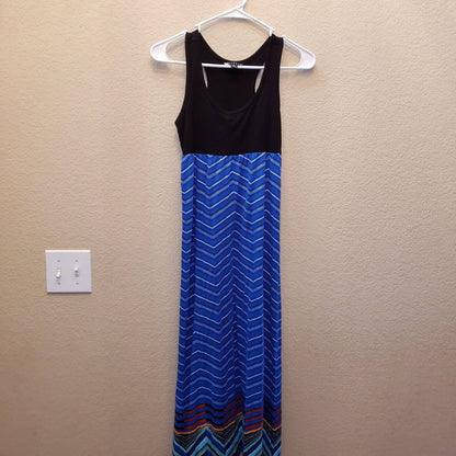 Carole Little Womens Sz XS Racerback Maxi Dress Black Blue Striped