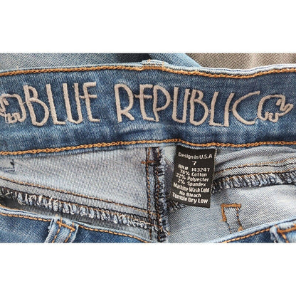 Blue Republic Juniors Sz 7 Embroidered Medium Wash Skinny Blue Jeans