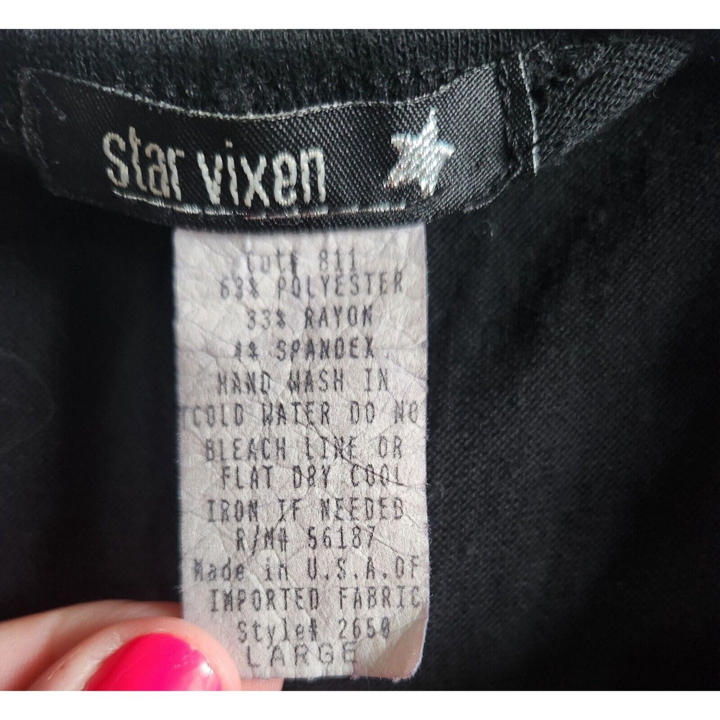Vintage Star Vixen Womens Sz L Knee Length Solid Black Dress Ruffled Neckline