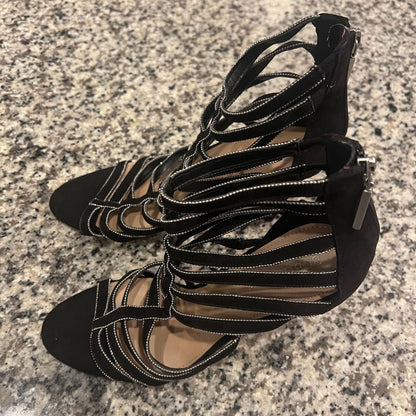 BCBGeneration Womens Sz 10 Black and Silver Strappy Heels Cocktail