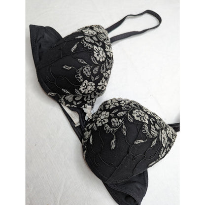 Apt 9 Womens Sz 36A Padded Push Up Bra Black White Lace