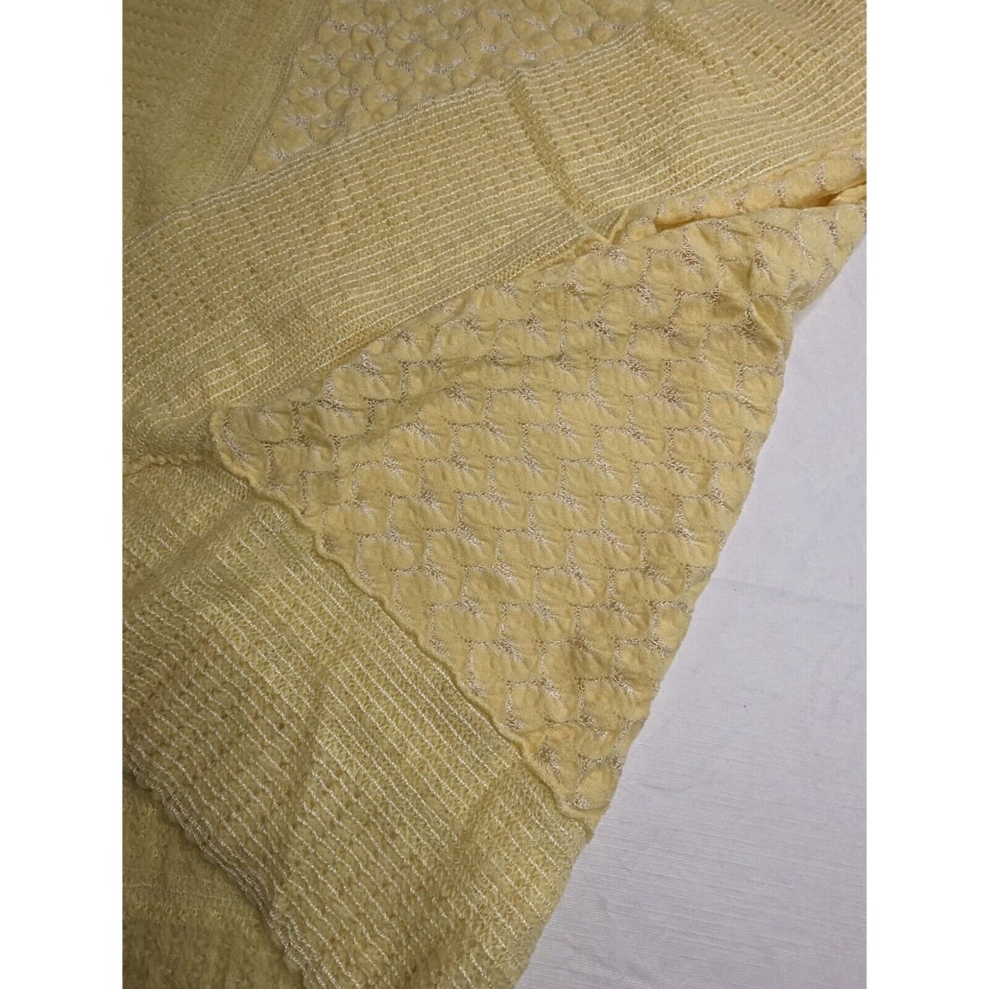 Vintage 1960s Baby Crib Blanket Acrylic Knit Yellow