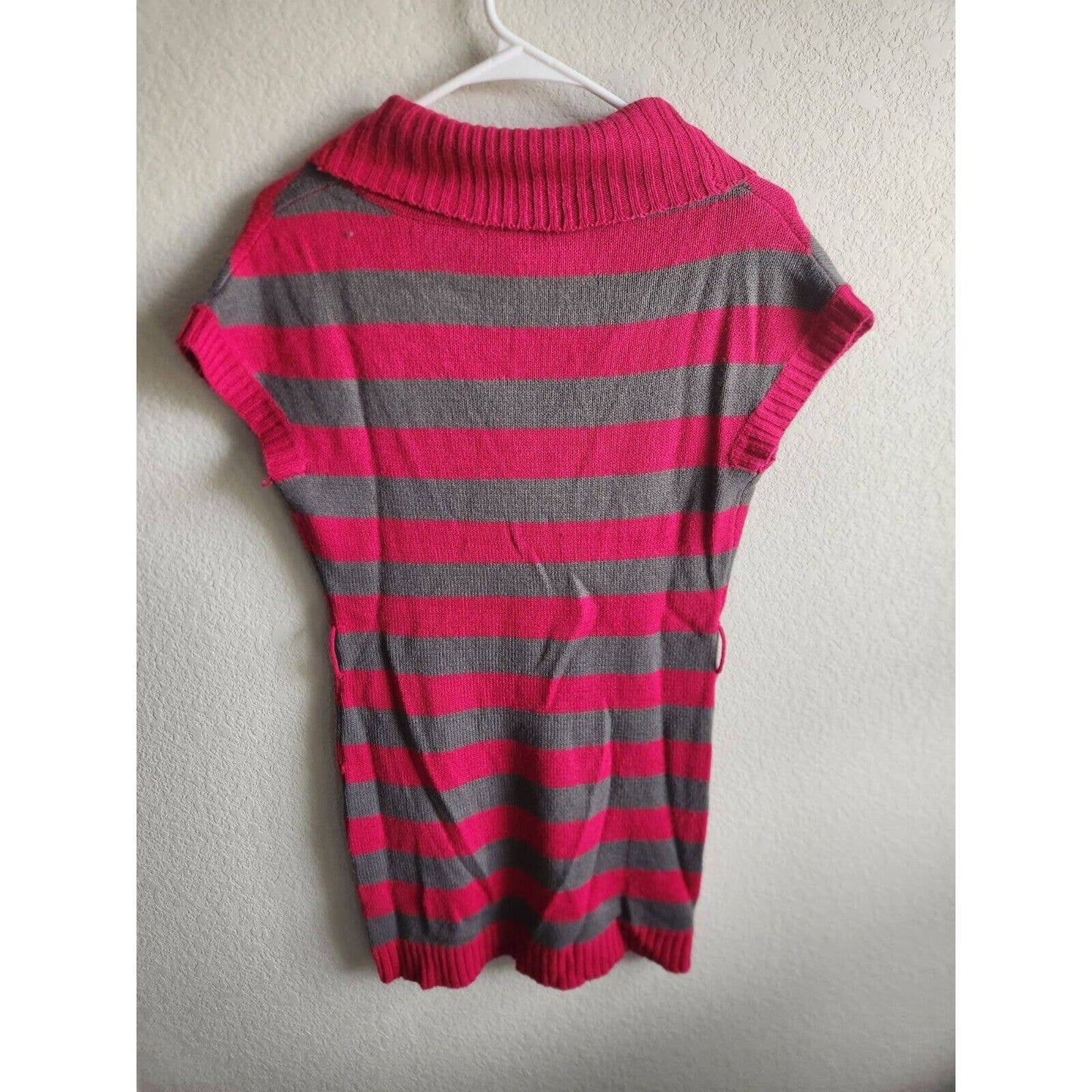 Vintage Y2K RedPaint Womens Sz L Tunic Length Short Sleeve Sweater Pink Striped