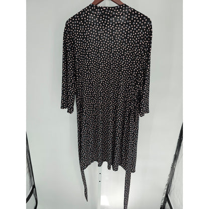 rene Rofe Womens Sz 1X Tie Waist Long Sleeve Robe Black Pink Polka Dot