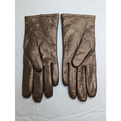 Vintage 1960s Womens Sz XS Leather Gloves Lined Bronze Brown Formal