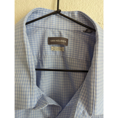 Van Heusen Mens 2XL Long Sleeve Button Down Dress Shirt Light Blue Regular Fit