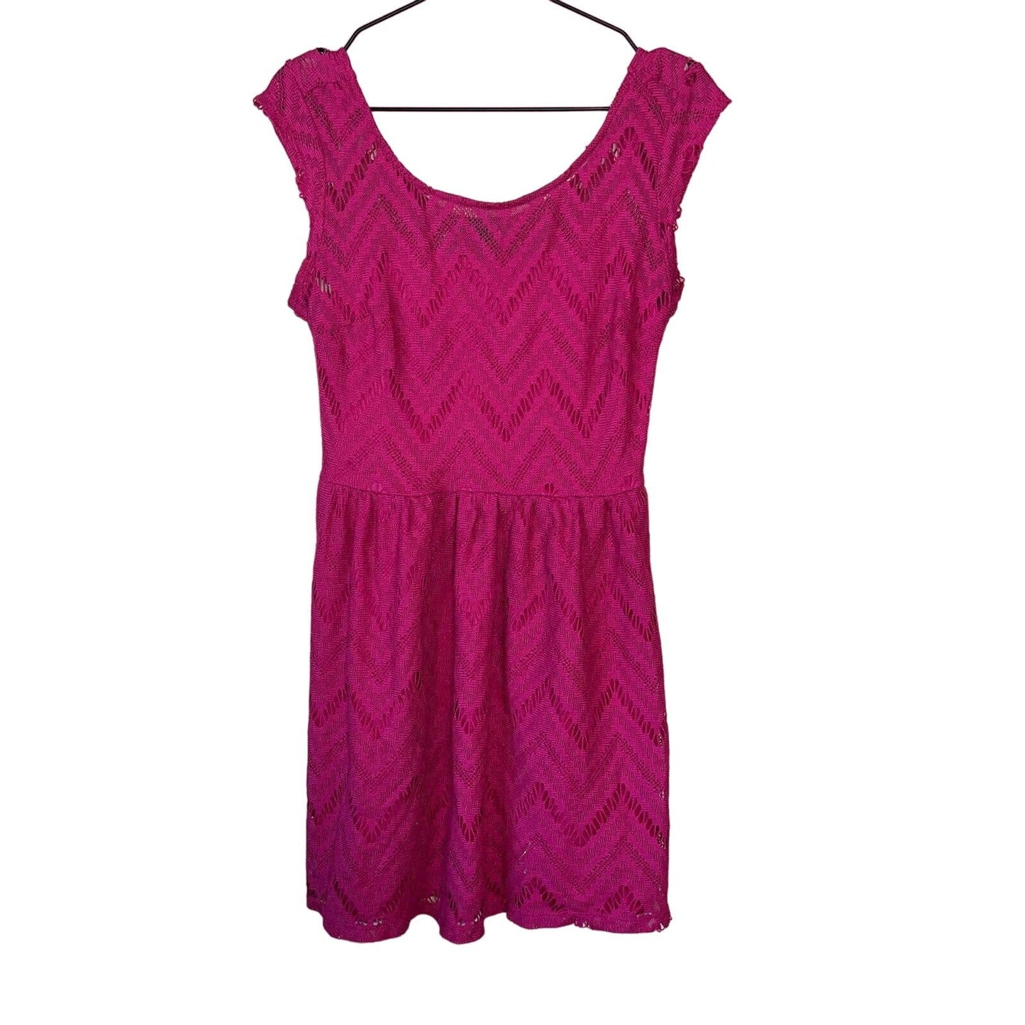 BeBop Womens Sz L Bright Pink Crochet Knee Length Dress