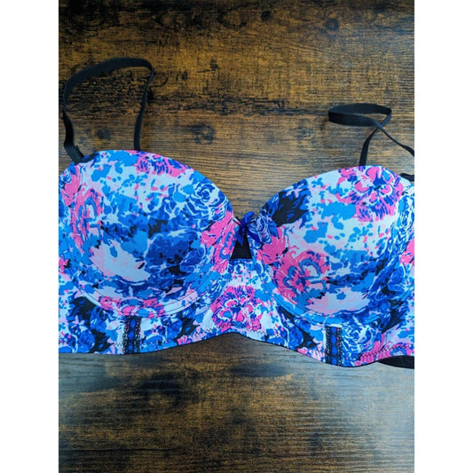 Body Frosting Womens Sz 36C Vintage Y2K Longline Bra Blue Pink Floral