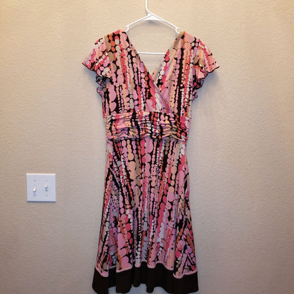 Vintage 1990s Sandra Darren Womens Sz 12P Petite Midi Dress Pink Polka Dot