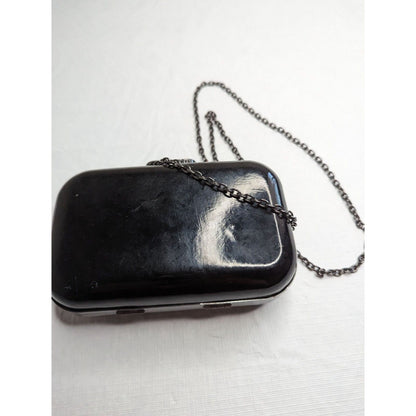 Kirna Zabete At Target Clutch Purse - Black Patent Hard Case Chain Strap