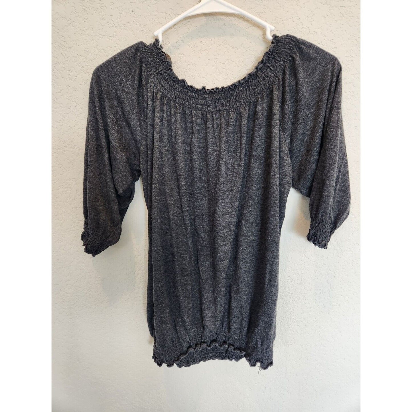 Vintage Flame Womens Sz L Half Sleeve Solid Charcoal Gray Blouse