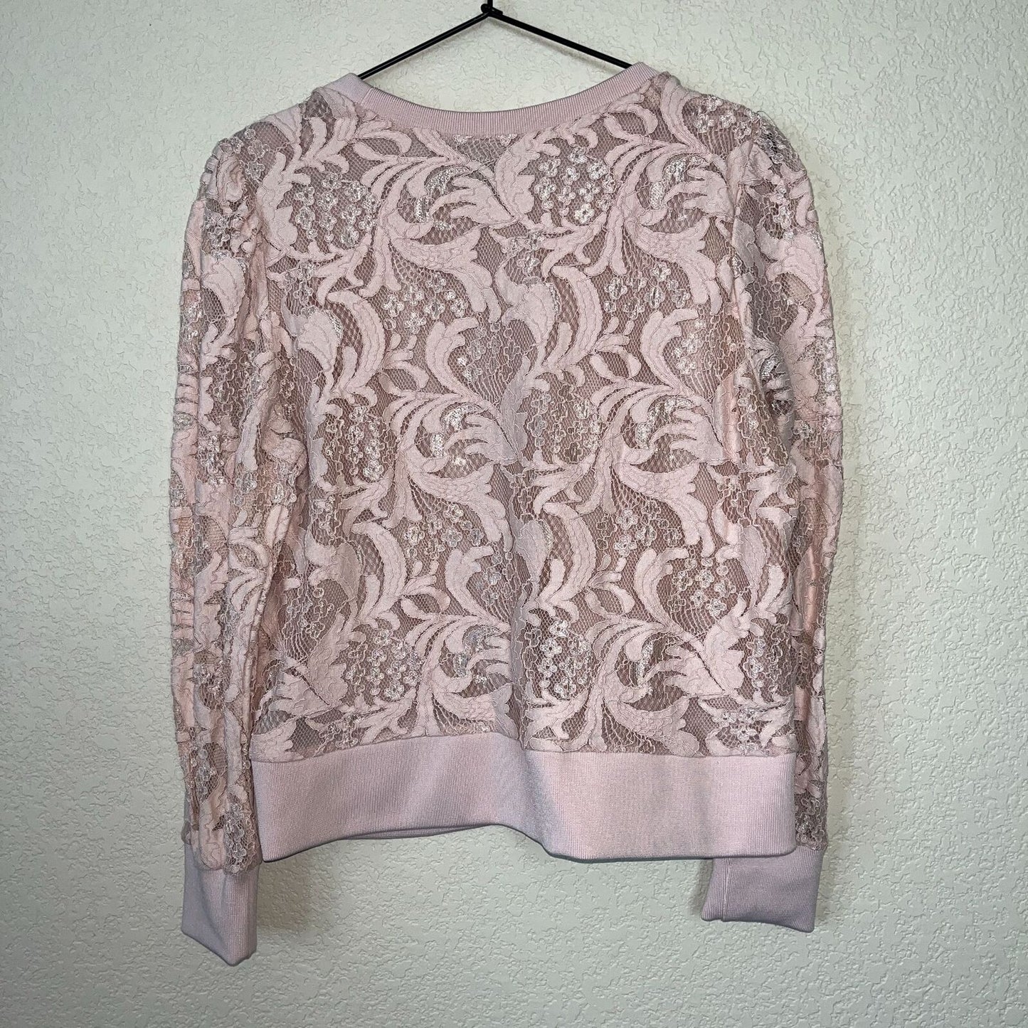 Worthington Womens Sz L Long Sleeve Lace Overlay Blush Pink Blouse