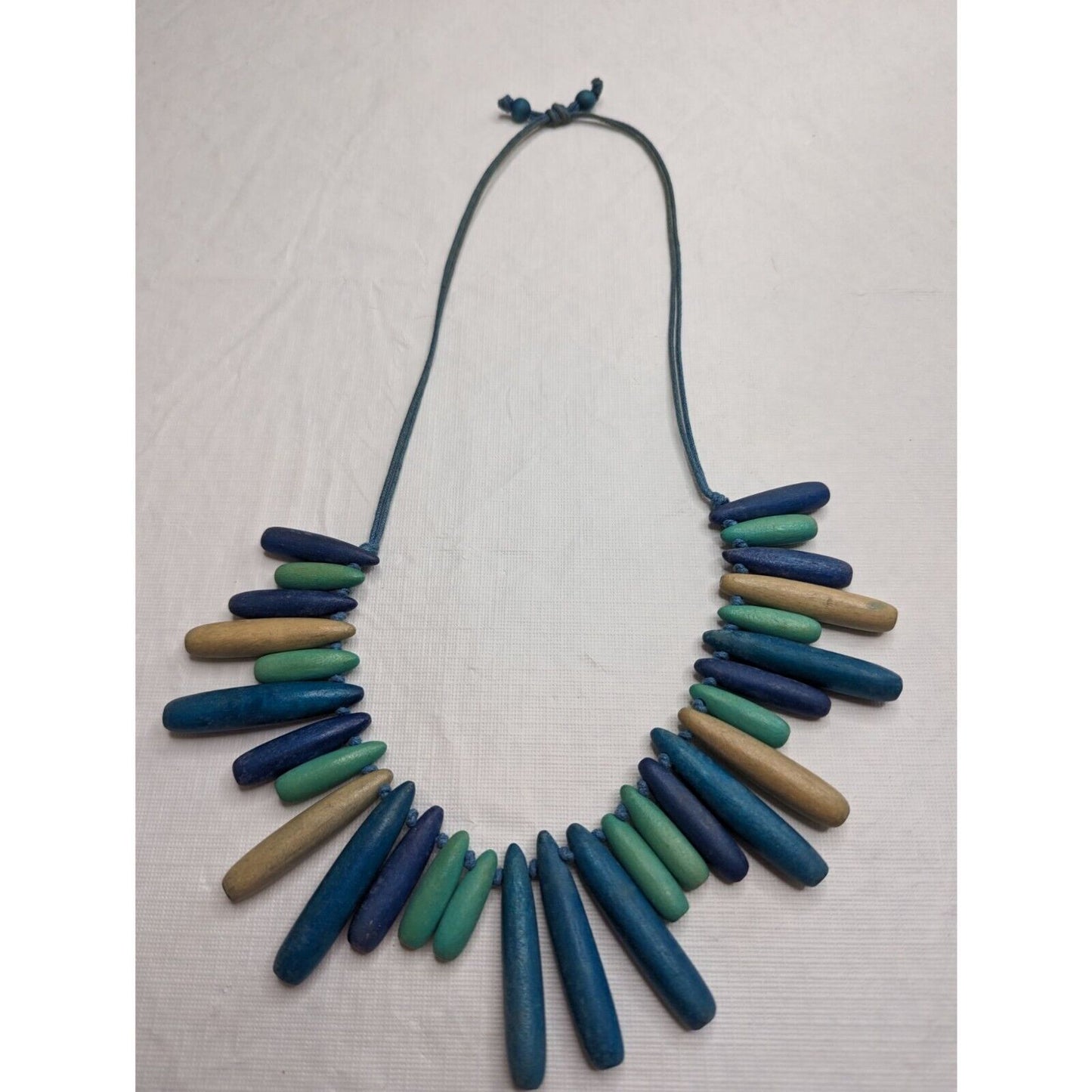 Vintage Boho Wooden Beaded Statement Necklace Pastel Purple Blue