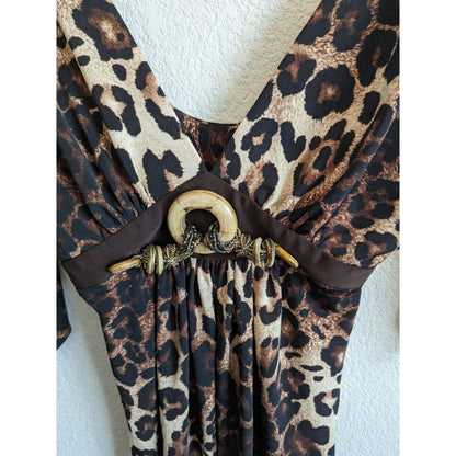 Vintage 1990s Linda Segal Womens Sz M Leopard Print Knee Length Dress