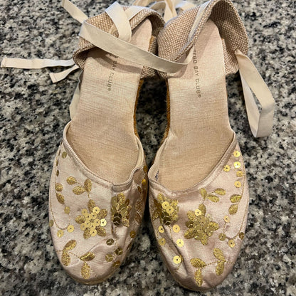 Montego Bay Club Womens Sz 11 Espadrill Wedge Shoes Embroidered Strappy