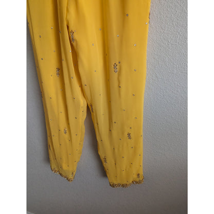 Vintage 1960s Indian Style Womens Skirt Pants Blouse Set Gold Embroidered