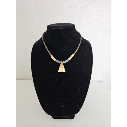 Vintage Mid Century Pendant Style Necklace Triangle Geometric Beige