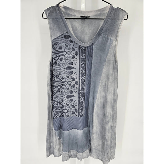 Dor Dor Couture Women M Sleeveless Knee Length Shirt Dress Light Blue Patchwork