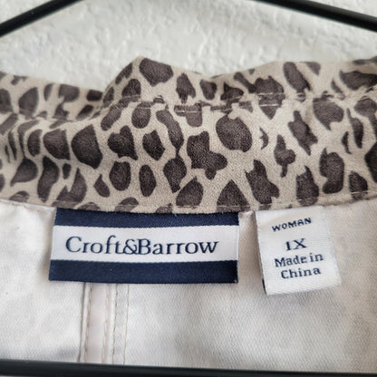 Croft & Barrow Womens Sz 1X Long Sleeve Button Up Top Suede Feeling Animal Print