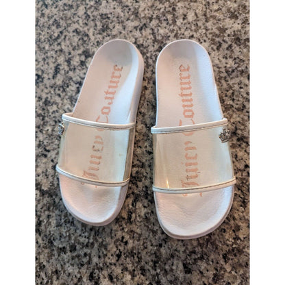 Vintage Y2K Juicy Couture Womens Sz 7 Slides Sandals White Clear Top