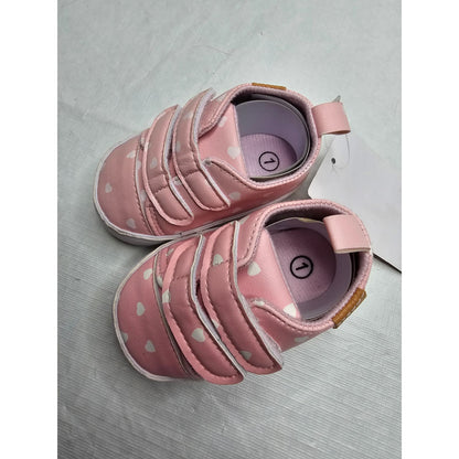 Baby Girls Sz 1 (0-6M) Tennis Shoes Pink and White Hearts NEW